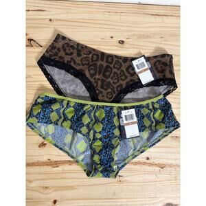 Dereon Womens Size XL Hipster Panty Brown Blue Geometric Lace Trim LOT OF 2